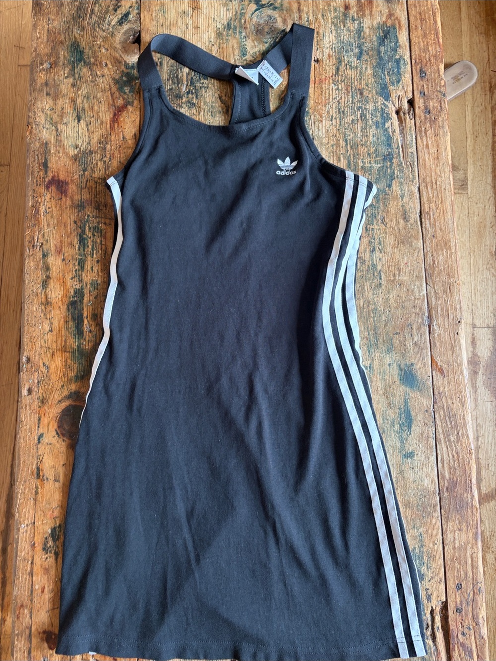 adidas Black Tank Dress with White Side Stripes and Trefoil